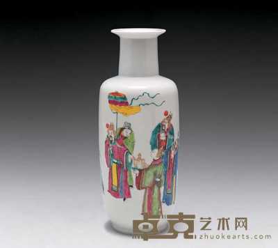 民国 粉彩人物棒槌瓶 25×6.5cm